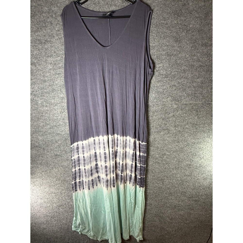Lane Bryant Womens 18/20P Purple Mint Green Tie Dye V-Neck Sleeveless Maxi Dress